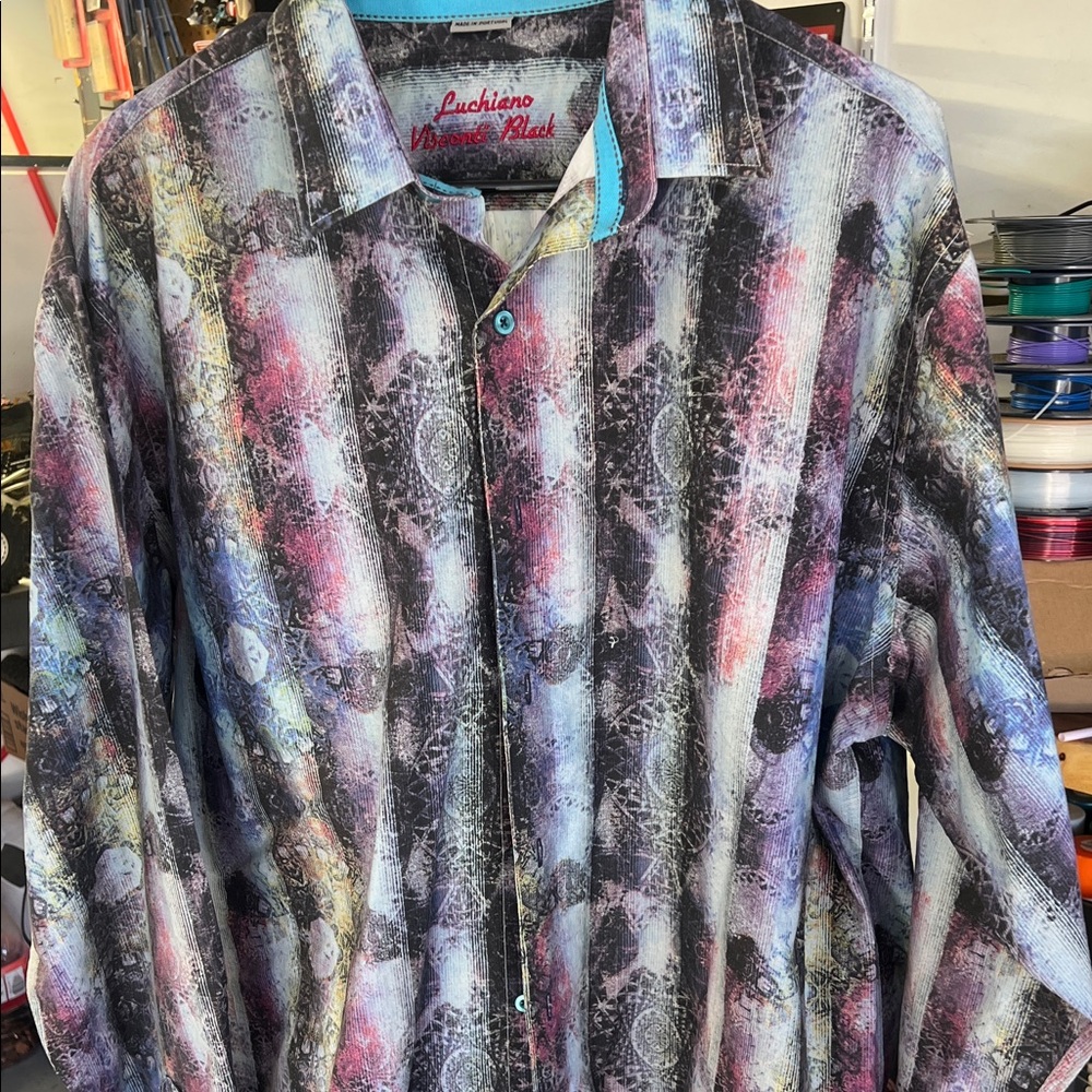 Luciano Visconti Black Multicolor Dress Shirt